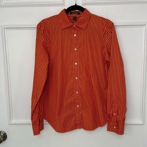 Ralph Lauren Women’s Orange and White Stripe 100% Cotton Button Down Shirt